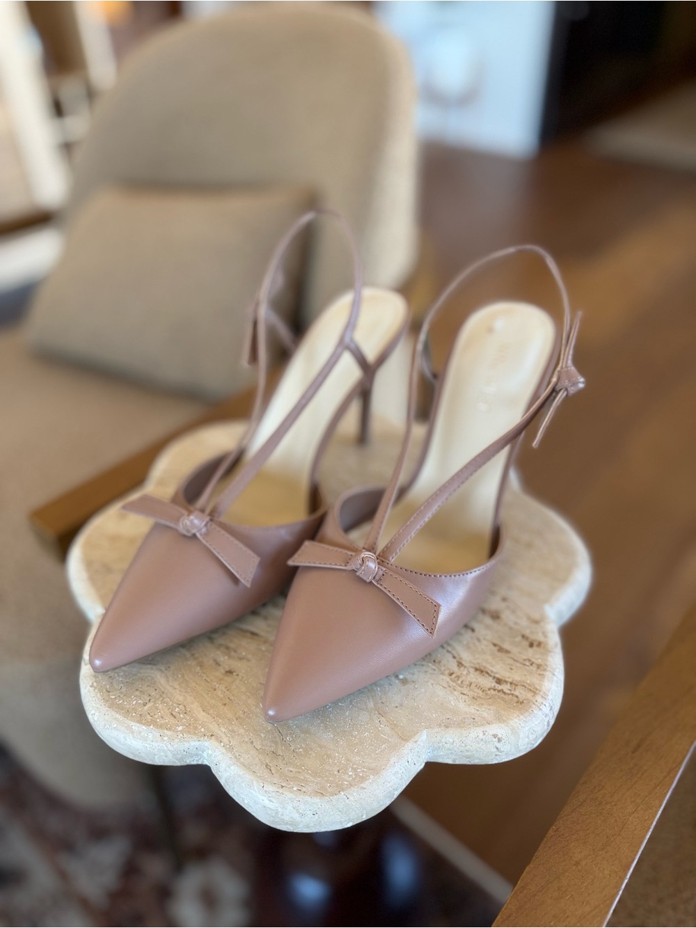 Nine West Mauve Pointed-Toe T-Strap Slingback Heels